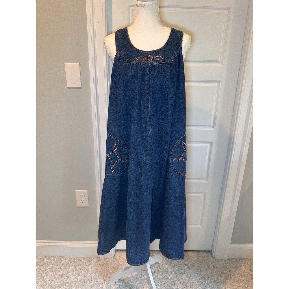 VTG 90s Joni Blair California Denim Jumper Dress Size 11 Blue Midi Cottagecore
